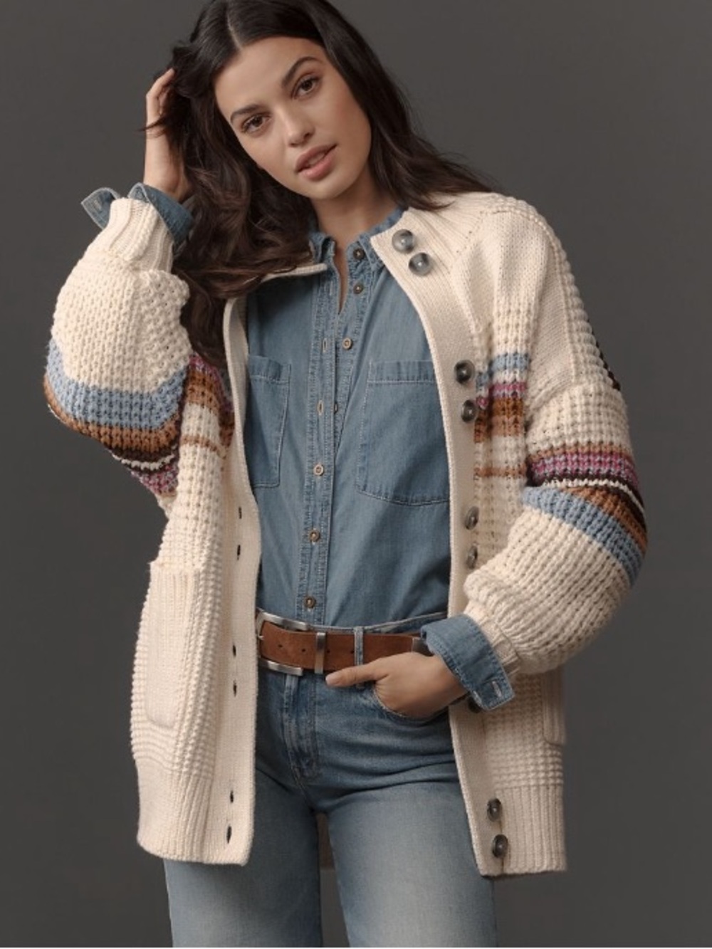 Anthropologie Maeve High-Collar Mixed-Stitch
Cardigan Sweater Size L